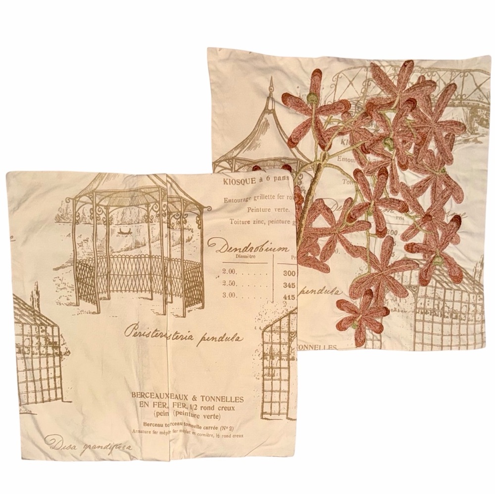 Floral Embroidered Beige Decorative Pillow Covers - Set of 2
